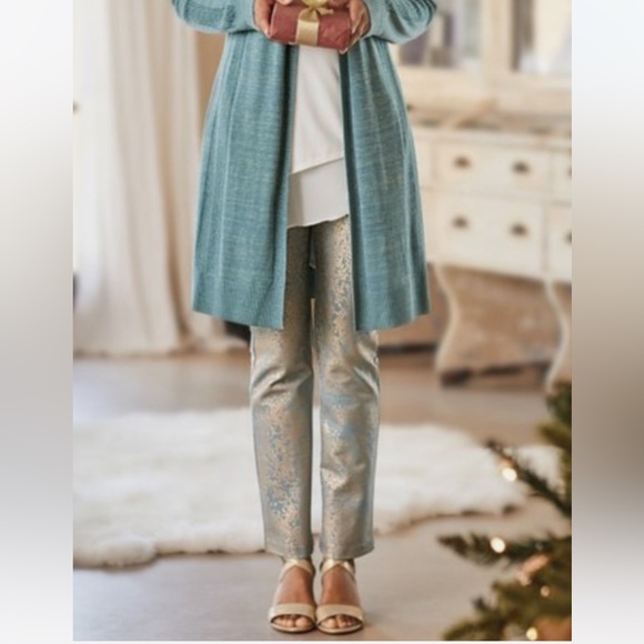 Soft Surroundings Pants Women’s Medium Palladium Blue Gold Patterned Ponte - Picture 10 of 10